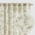 Green Floral Linen Curtains Farmhouse Rod Pocket 50W X 90L 2 Panels | Charlotte by Lazzzy