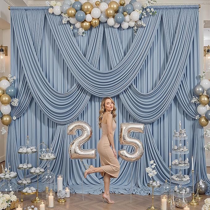 12ft x 10ft Dusty Blue Backdrop Curtains - Image 3