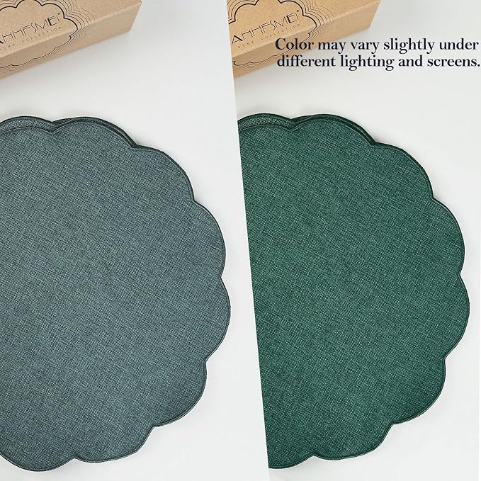 AHHFSMEI Round Faux Linen Placemats Set of 6 Heat Resistant Non-Slip Stain - Image 7
