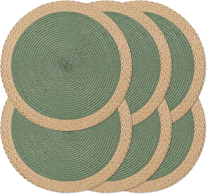 Round Placemats Set of 6, Woven Table Mats, Wide Edge, 15 Inch Diameter by Noctiflorous