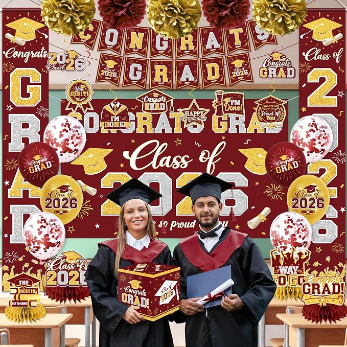 Graduation Decorations Class of 2026 Maroon and Gold Graduation Decorations - Image 2