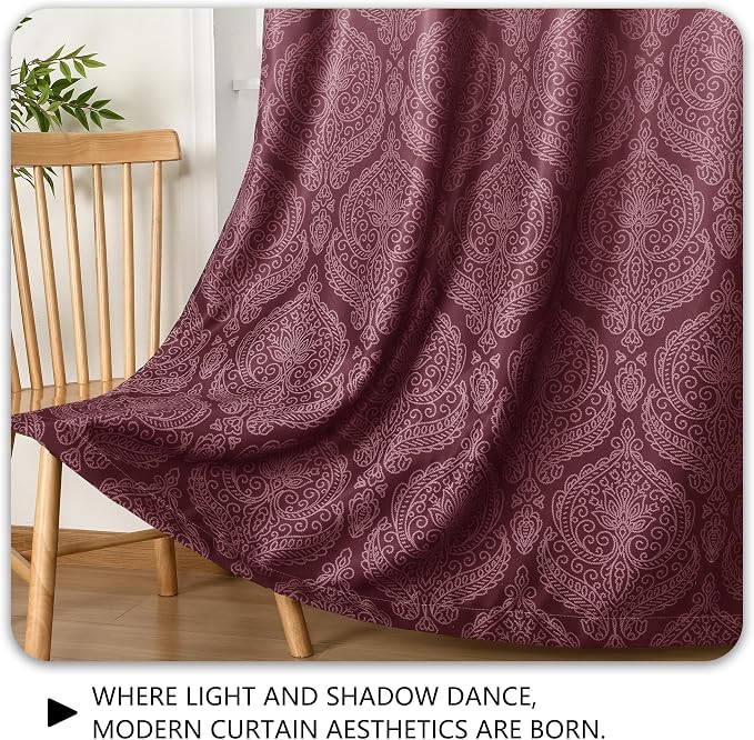 DWCN 100% Blackout Curtains for Bedroom 63 Inch Long-Damask Patterned Ombre - Image 7