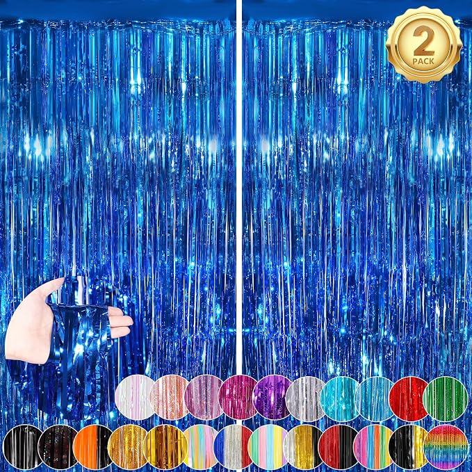 Blue Fringe Curtain Party Streamers 2Pack 3.3 x 8.3 Ft Foil Fringe Backdrop by UWPVOWSR