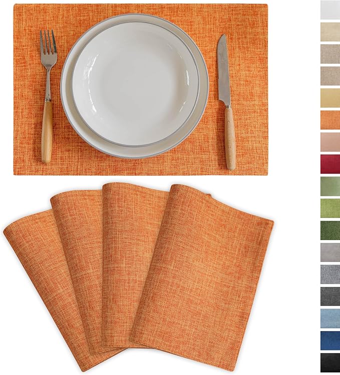 Demetex Orange Placemats Set of 4 Linen Place Mats Decorative Heat Resistant by DEMETEX