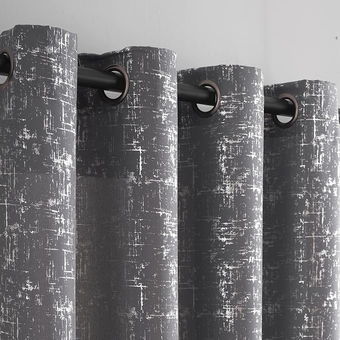 Taisier Home Silver Foil Print Linen Textured Curtains Geometric Dots Pattern - Image 3