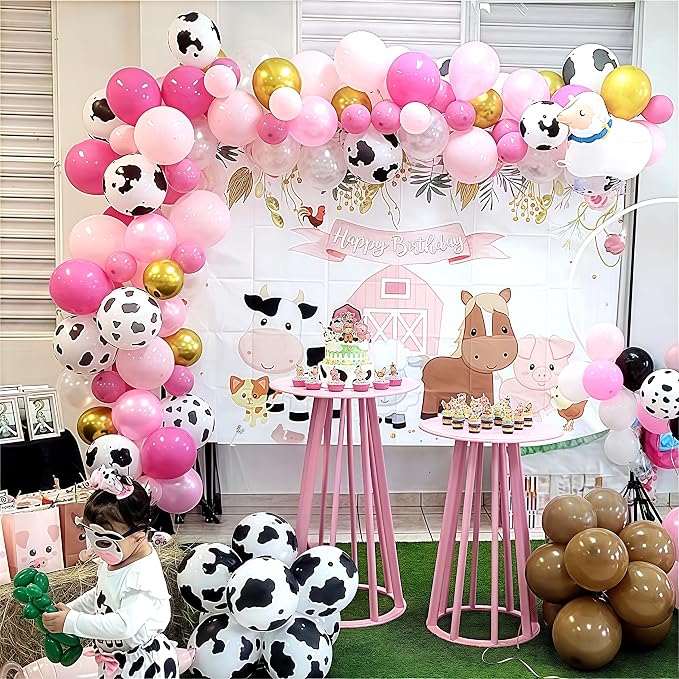 Cow Theme Balloon Arch Garland Kit, Pastel Pearl Pink Gold White Cow Print - Image 3