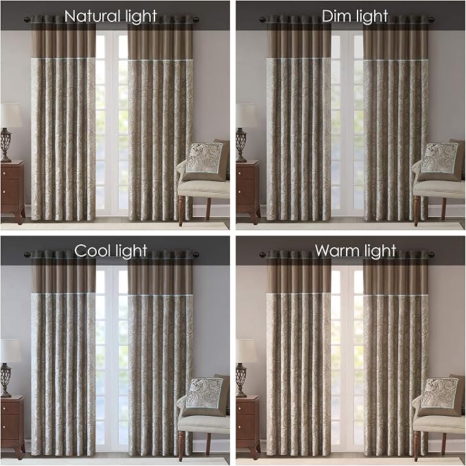 Madison Park Aubrey 2 Panel Curtain Faux Silk Paisley Jacquard, Rod Pocket - Image 3