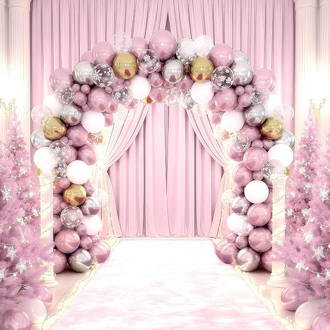 Pink White Winter Wonderland Snowflake Balloons Set, Metallic Light Pink Gold - Image 6