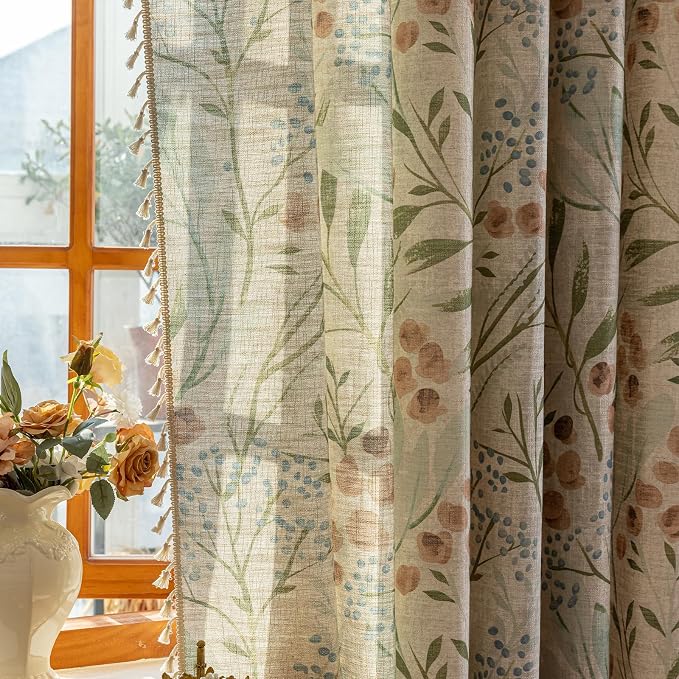 ENJOYBRIDAL Floral Curtains 96 Inches Bedroom Decor Drapes Semi Sheer Rod - Image 5