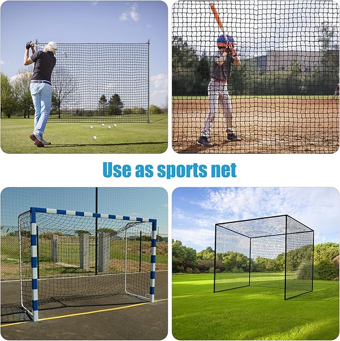 Nylon Golf Hitting Net 10-50FT,Easy Setup Hitting Net with Rope and Elastic Buckle, Sturdy Golf Netting,Weatherproof Sports Net,Backstop Net for Golf, Baseball, Softball,Hockey, Soccer