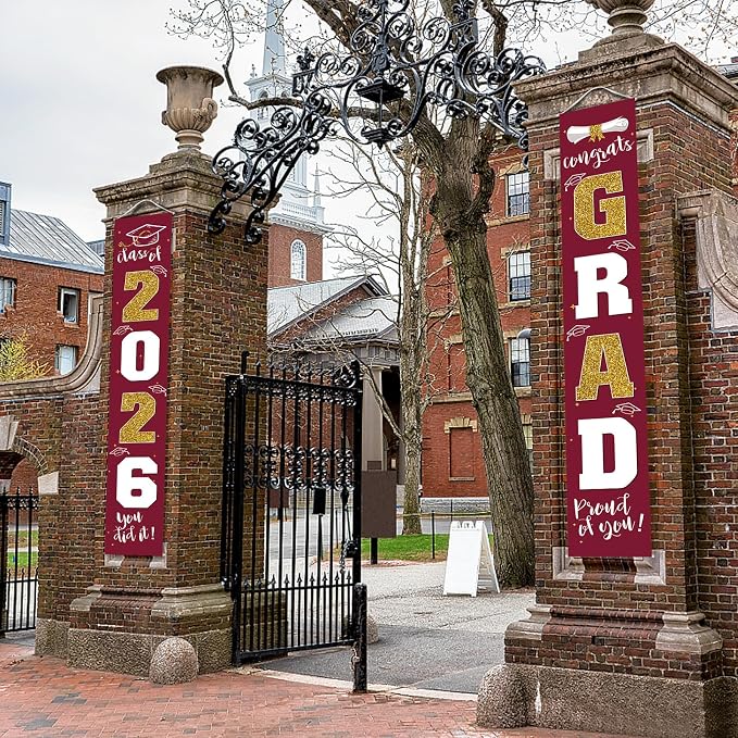 Graduation Decorations 2026 Banner Porch Sign Maroon Burgundy Red Gold - Image 5