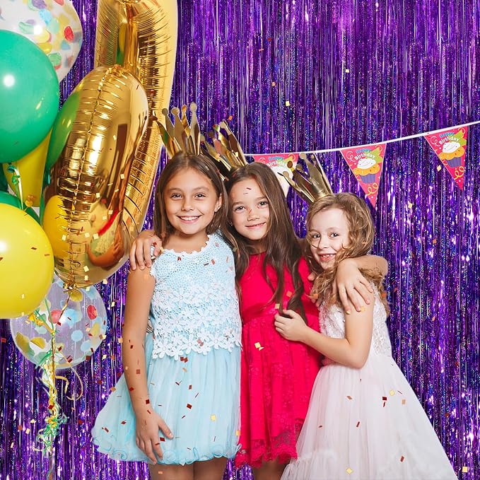 Purple Metallic Tinsel Foil Fringe Curtains, 2 Pack 3.3x8.3 Feet Party Streamer - Image 6