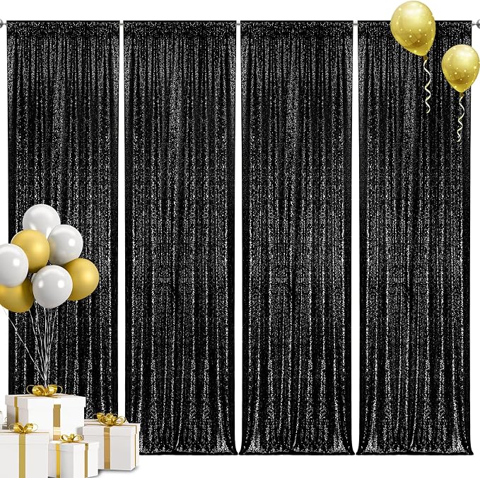 2×8FT-4PCS Black Sequin Backdrop Curtains Panels, Photography Backdrop Glitter - Image 8