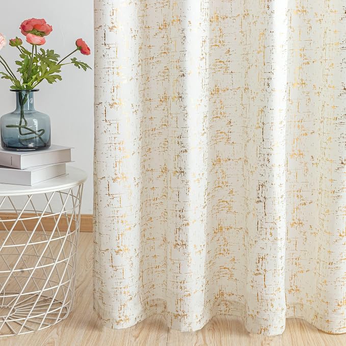 Taisier Home Gold Foil Print Linen Textured Curtains Geometric Dots Pattern - Image 3