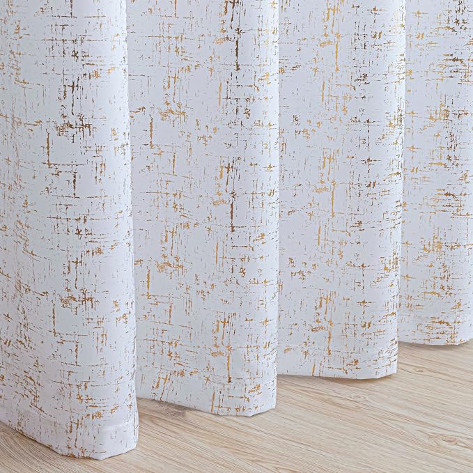 Taisier Home Gold Foil Print Linen Textured Curtains Geometric Dots Pattern - Image 5