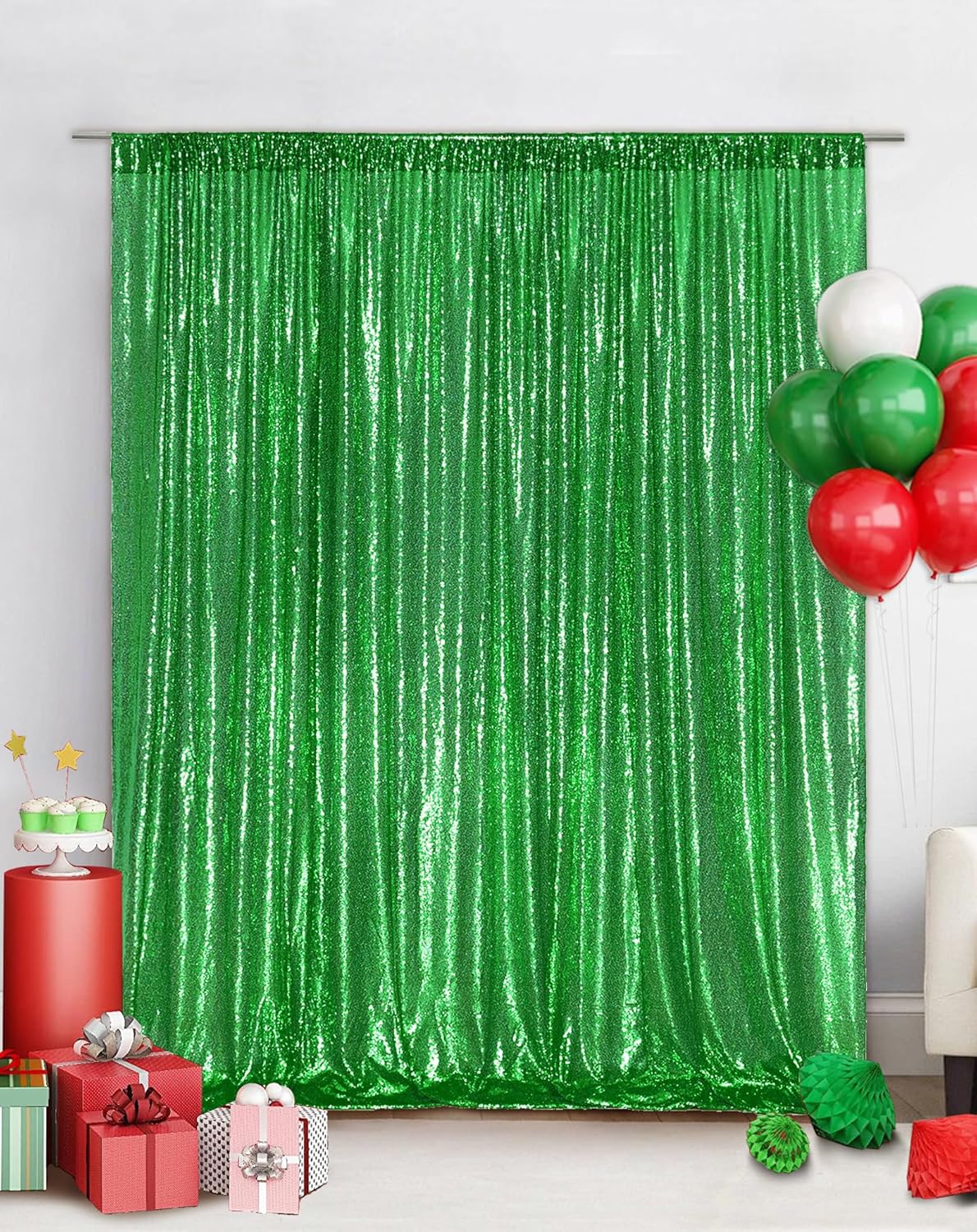 Eternal Beauty Green Sequin Backdrop, 10x10 Ft Glitter Background Curtains for Christmas Shimmer Photography Party Wedding Birthday Back Drop Decor