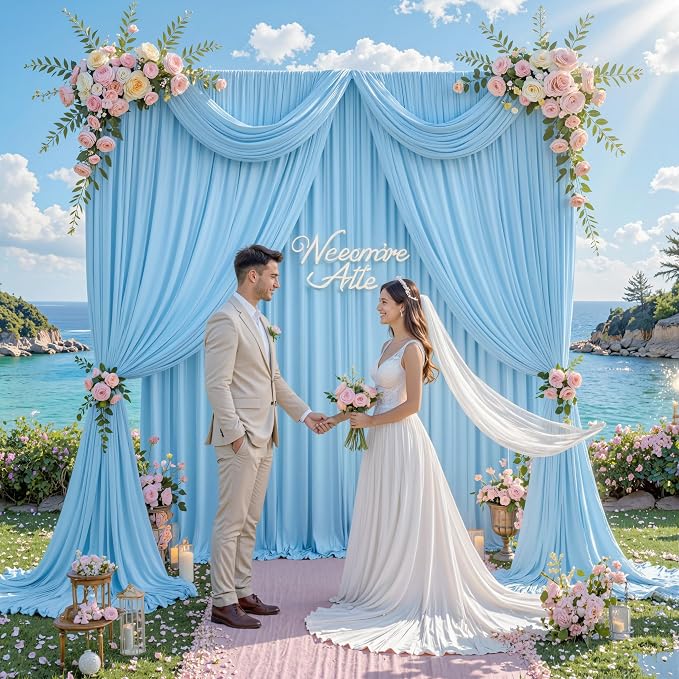 10 ft x 10 ft Wrinkle Free Baby Blue Backdrop Curtains - Image 6