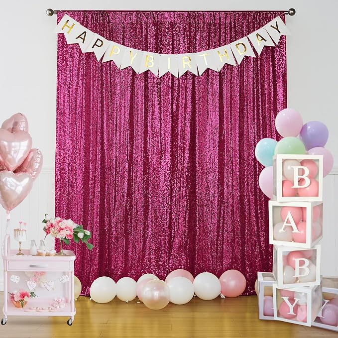 Sugargirl Fuchsia Sequin Backdrop Curtain 4FTx8FT Glitter Fuchsia Background - Image 7