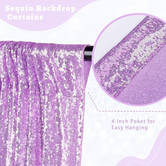 Lavender Sequin Backdrop Curtains 2 Pcs 3.3ftx8ft Sparkle Backdrop Fabric | - Image 3