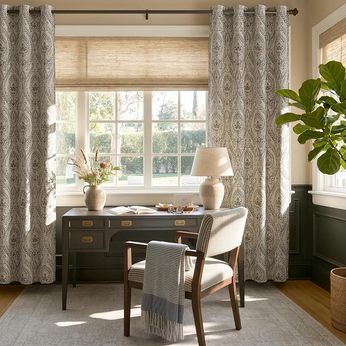 jinchan Grey Damask Curtains 84 Inch Room Darkening Grommet 2 Panels | Blackout - Image 6