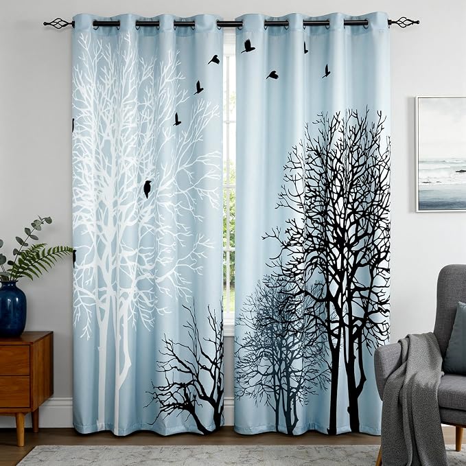 SUBRTEX Boho Leaf Printed Curtains 95 inch Long 2 Panels, Room Darkening - Image 5