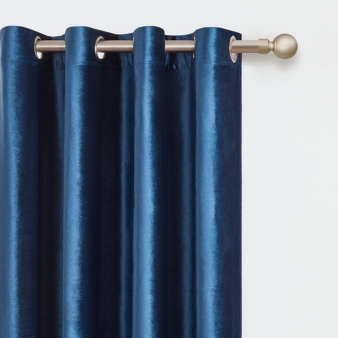 BULBUL Velvet Navy Blue Blackout Curtains 90 inch Long - Image 2