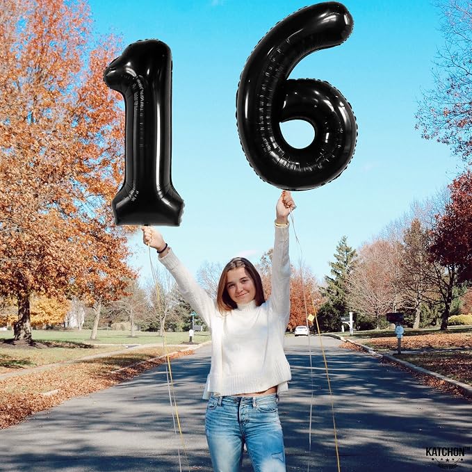 KatchOn Giant Black 16 Balloon Numbers Foil 40 Inch 16 Birthday Decorations | - Image 8