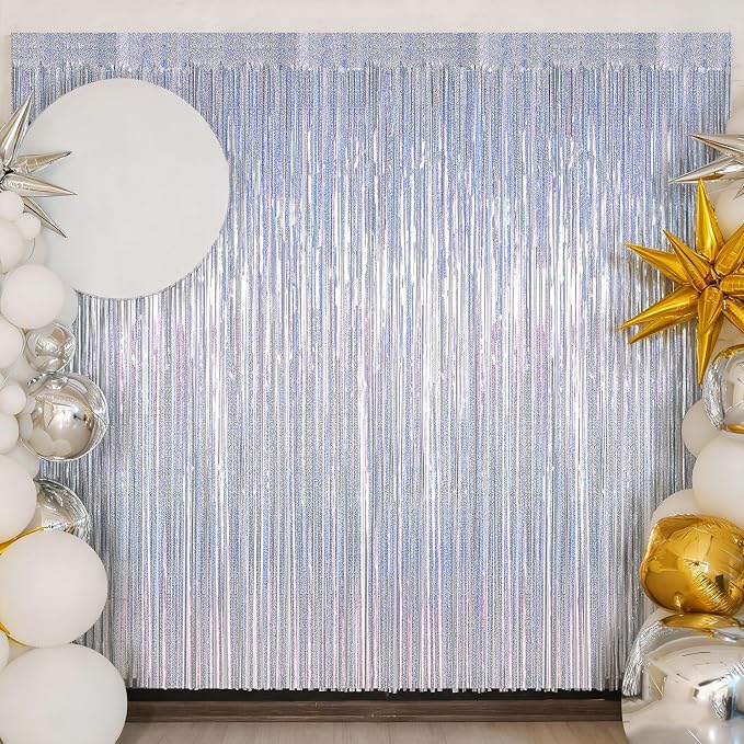 ZATAYE 12 Pack Glitter Silver New Years Eve Foil Curtain Decorations | Glitter - Image 8
