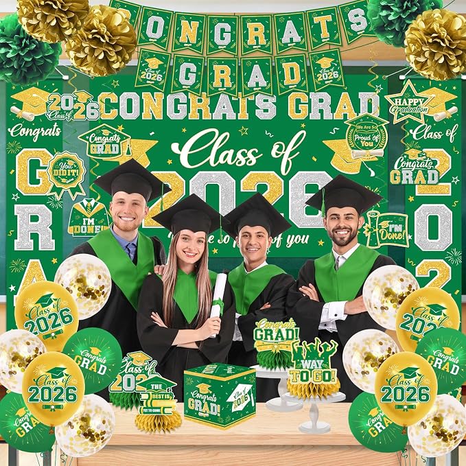 Graduation Decorations Class of 2026 Green and Gold Graduation Decorations - Image 6