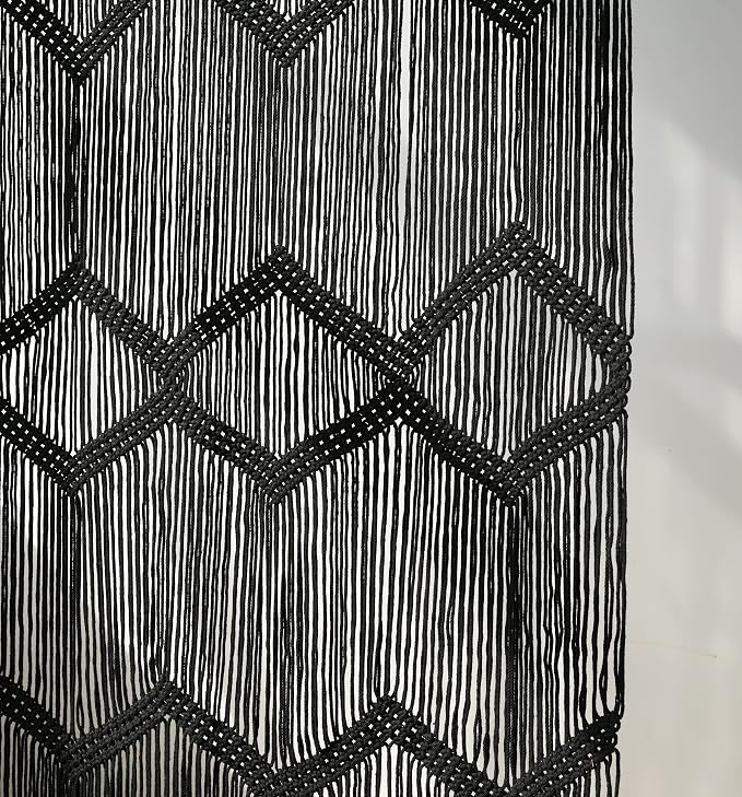 Macrame Curtain Handmade Black Boho Doorway window Divider 42"W*76"L | Soft - Image 5