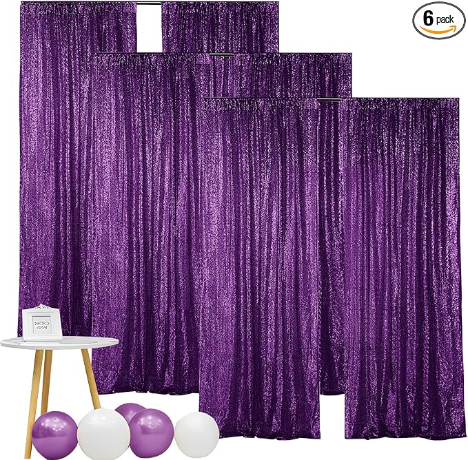 Hahuho Purple Sequin Backdrop Curtain, Party Decoration（6 Panels, 2FT x 8FT by Hahuho