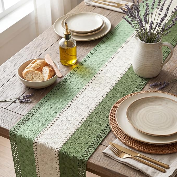 Artoid Mode Sage Beige Green Farmhouse Rustic Table Runner 12x120 Inch | - Image 3