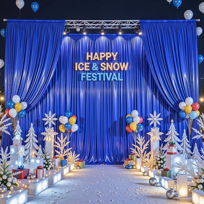 10x10 ft Royal Blue Glitter Backdrop Curtain - Image 5