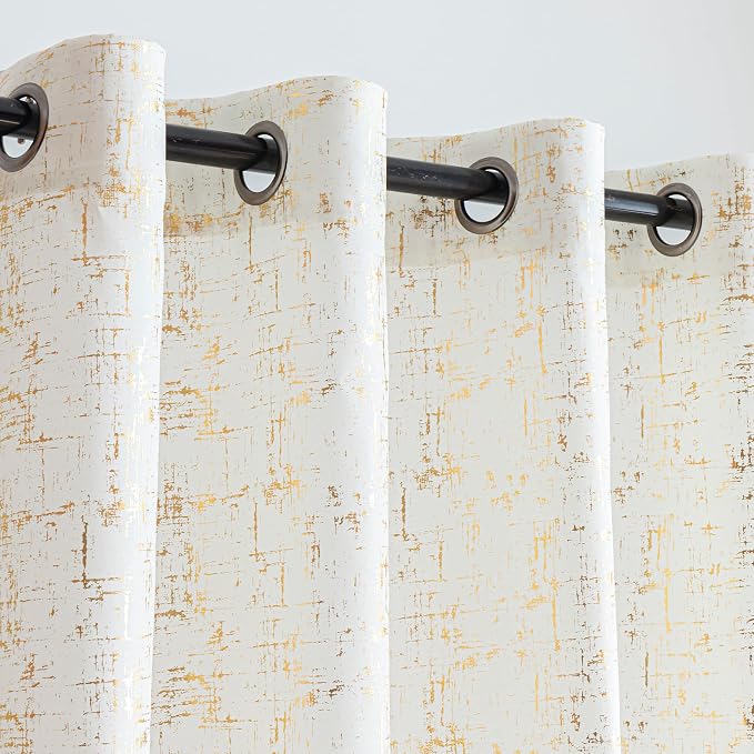 Taisier Home Gold Foil Print Linen Textured Curtains Geometric Dots Pattern - Image 3