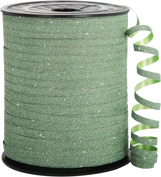 Green Ribbon 500 Yard, Glitter Green Curling Ribbon, Shiny Metallic Curling by OMISELIO