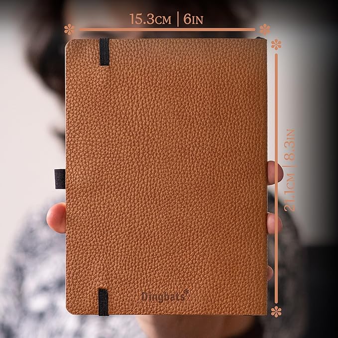Dingbats* Wildlife Dotted Journal Notebook A5 - Vegan Leather Soft Cover, Ideal for Work, Travel - Pocket, Elastic Closure, Bookmark