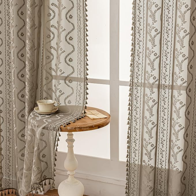 WAZZIO Boho Lace Curtains 2 Panels 84 Inch -Victorian Sheer Panel Drape French - Image 6