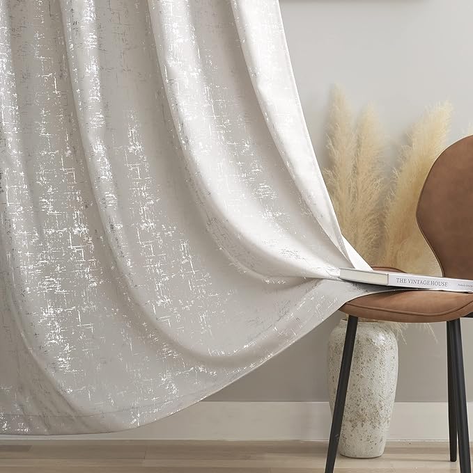 Taisier Home Silver Foil Print Linen Textured Curtains Geometric Dots Pattern - Image 5