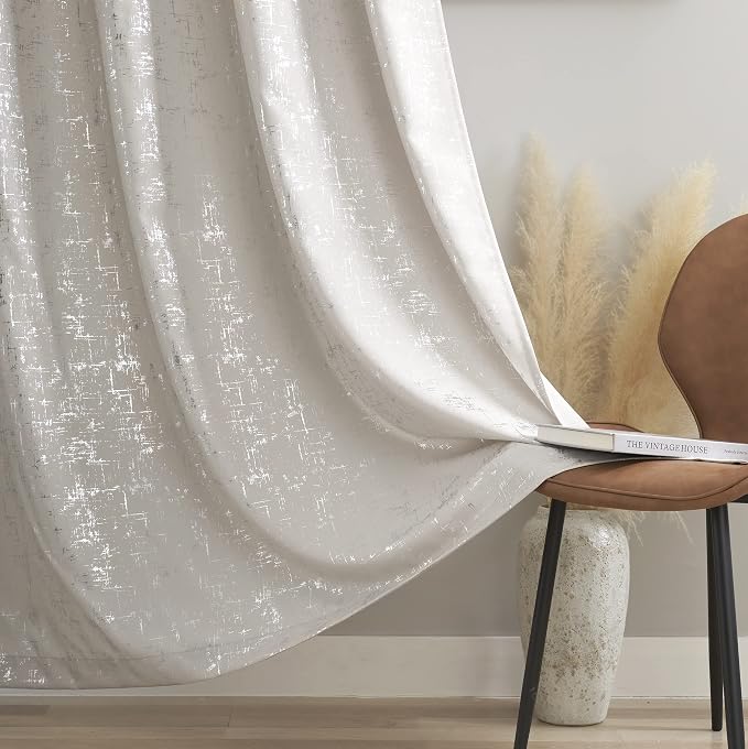 Taisier Home Silver Foil Print Linen Textured Curtains Geometric Dots Pattern - Image 4