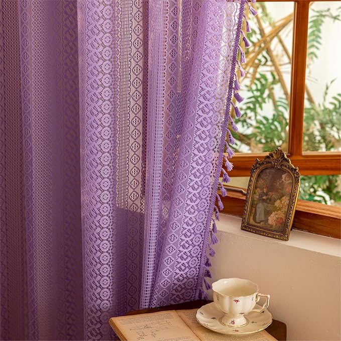 Sutuo Home Lavendar Sheer Boho Curtains 84 inches Long - Image 5