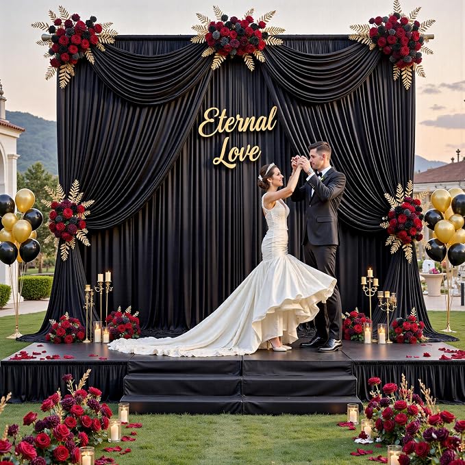 20 ft x 10 ft Wrinkle Free Black Backdrop Curtain - Image 3