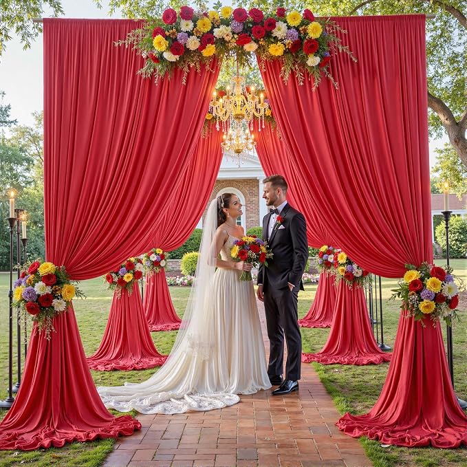 60×14ft Wrinkle Free Red Backdrop Curtain, Soft Silky Easy to Drape Wedding - Image 5