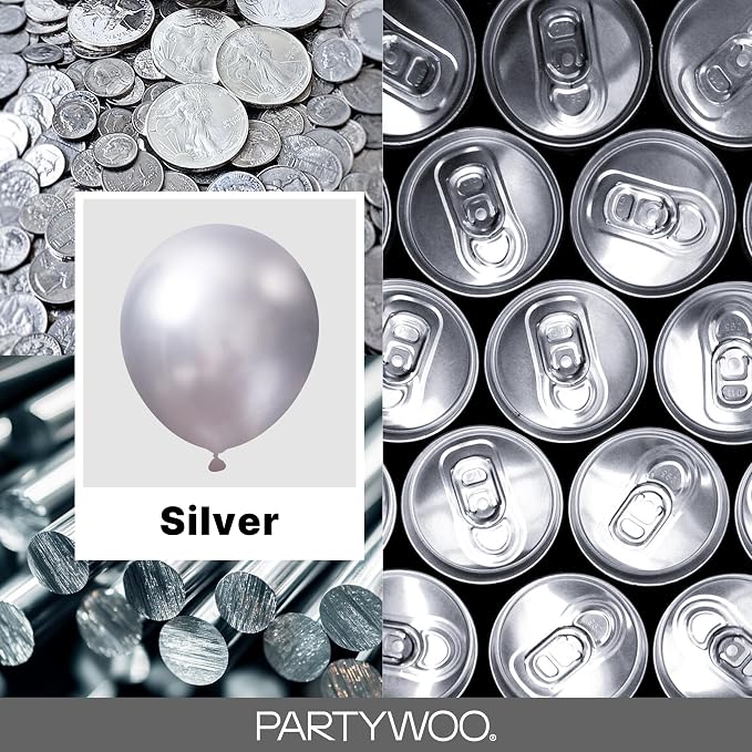 PartyWoo Silver Balloons 101pcs Silver Latex Helium Balloons 12 Inch | Birthday - Image 2