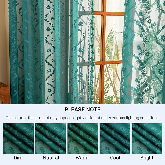 WAZZIO Boho Lace Curtains 2 Panels 96 Inch -Victorian Sheer Panel Drape French - Image 8