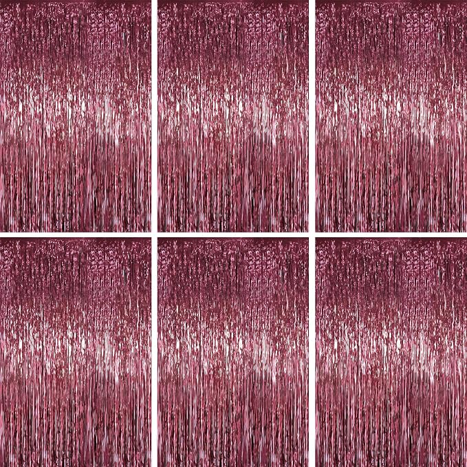 Voircoloria Burgundy Foil Fringe Backdrop Curtains, Birthday Party Decorations by Voircoloria