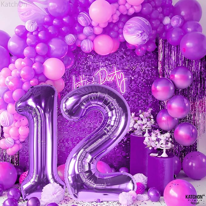 KatchOn Purple Number 12 Balloon 40 Inch, 12th Birthday Balloon Decor | 12th - Image 3