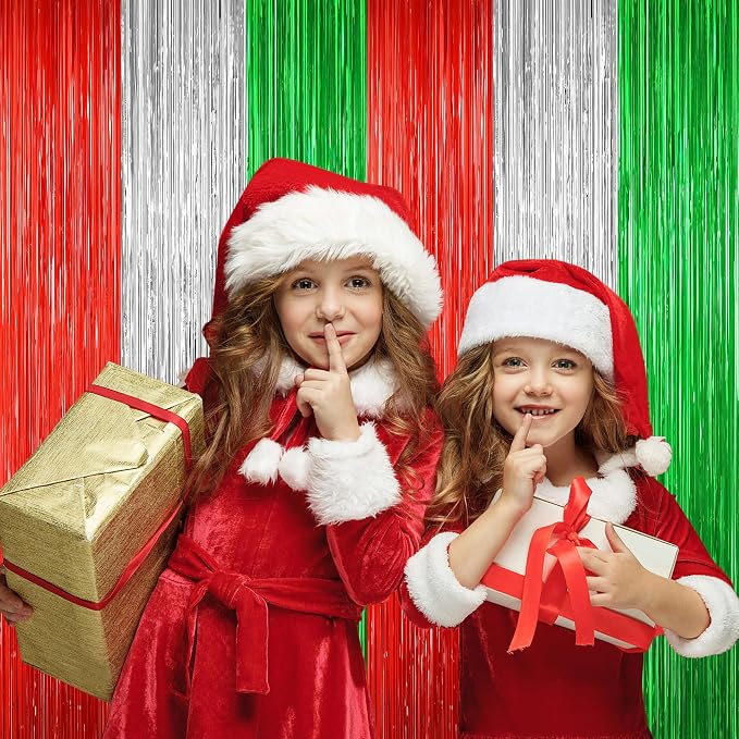 2 Pack Christmas Backdrop, Metallic Xmas Backdrop Fringe Curtains Foil Tinsel - Image 8
