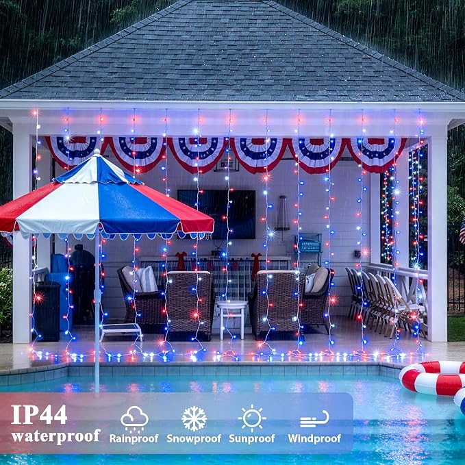 JMEXSUSS 300LED Red White & Blue Curtain Lights - Image 6