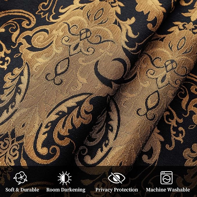 Loom and Mill Luxury Black Damask Curtains - Image 3