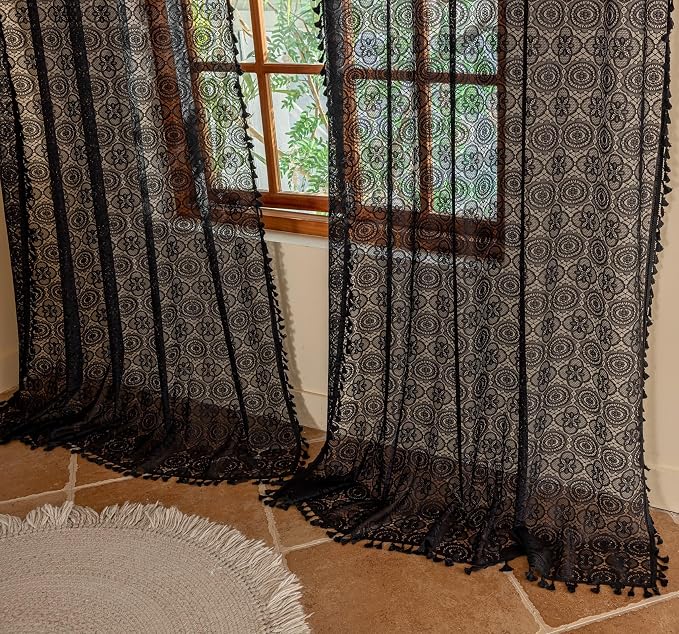 YJ YANJUN Gothic Boho Lace Curtains, 59x63 inch, Light Filtering Drapes - Image 3